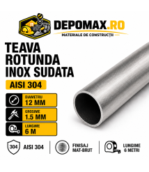 Teava rotunda inox sudata AISI 304, 12 x 1.5 mm, 6 metri Teava rotunda inox sudata AISI 304, 12 x 1.5 mm, 6 metri